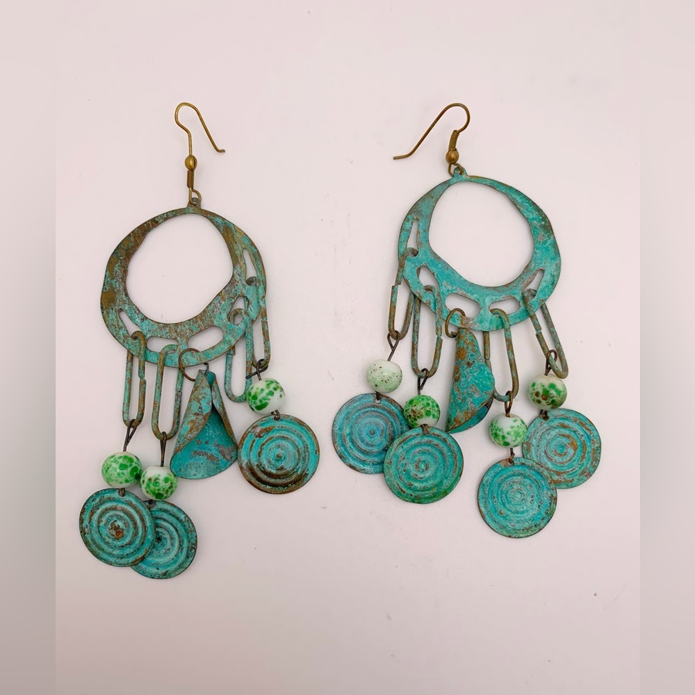 VTG Artisan Green Chandelier Earrings